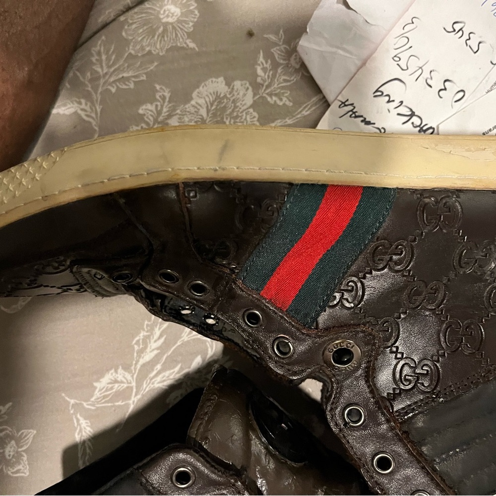 Gucci Brown Leather High-Top Boots with Red & Green Stripe - Picture 12 of 14